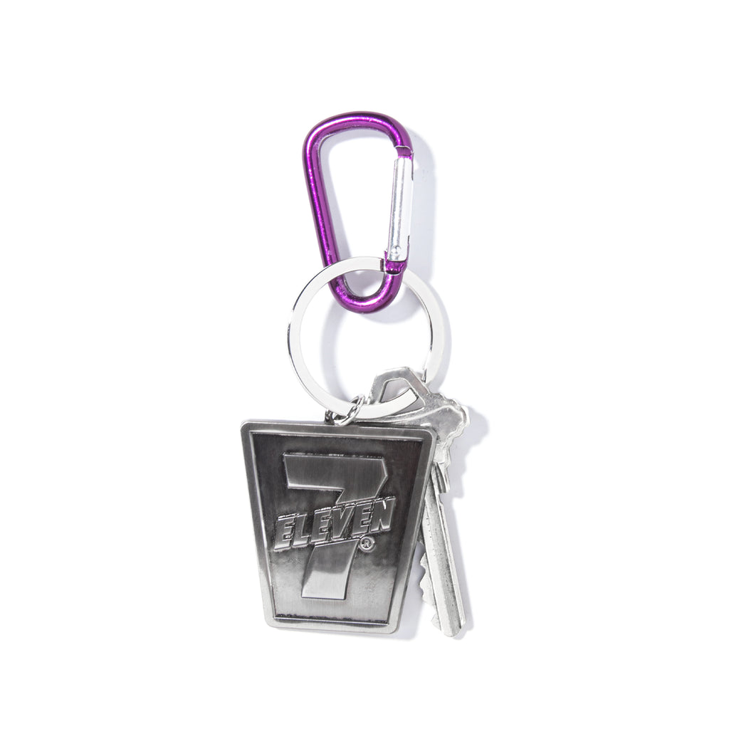 metal 7-Eleven logo keychain on key ring