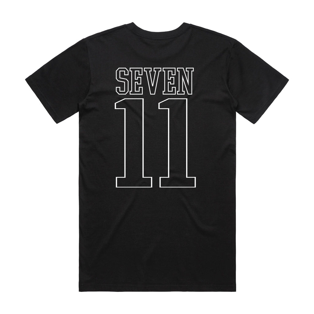 t-shirt with jersey style graphic the reads "Seven 11"
