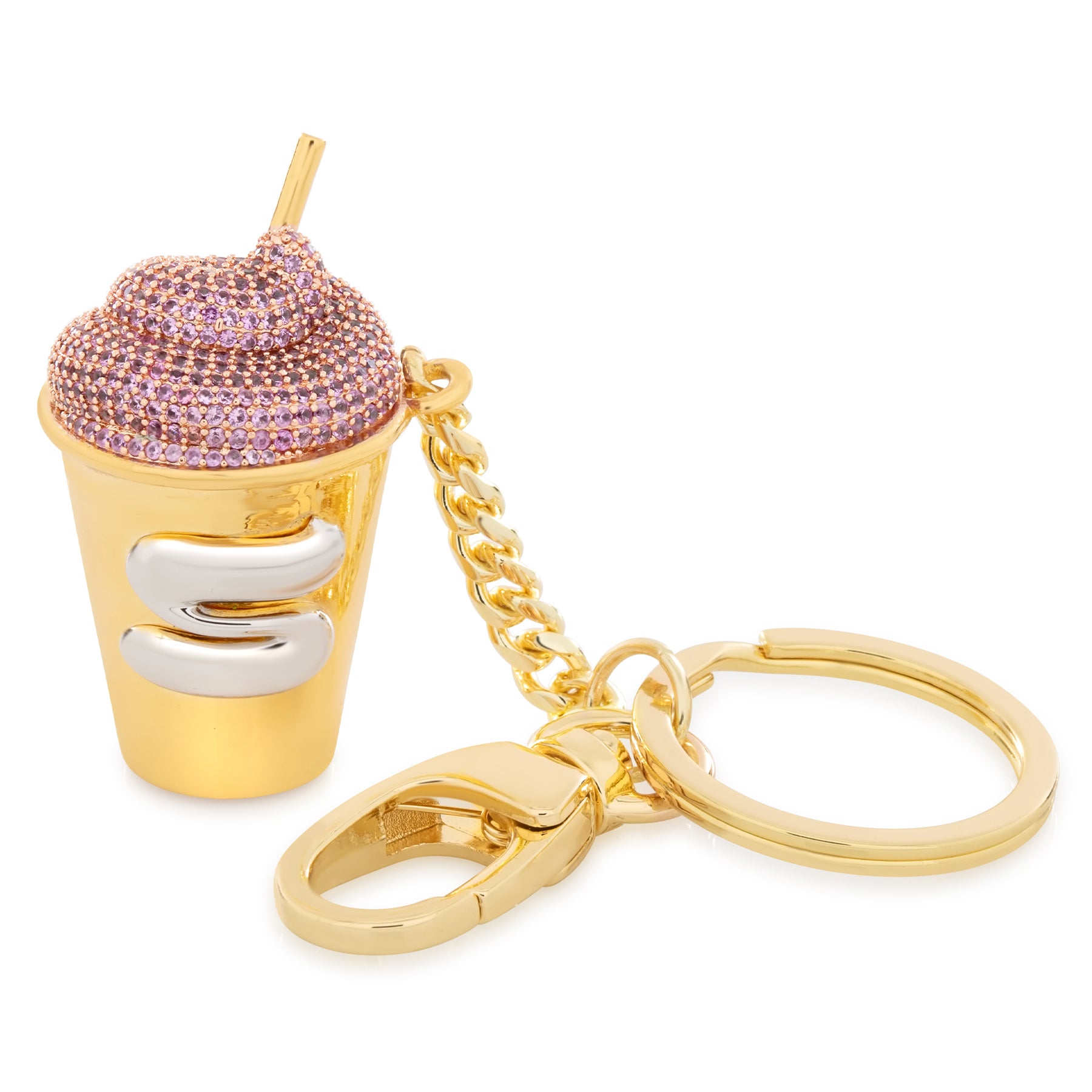 Cream Car Key fob Holder Cover and Bedazzled Keychain with