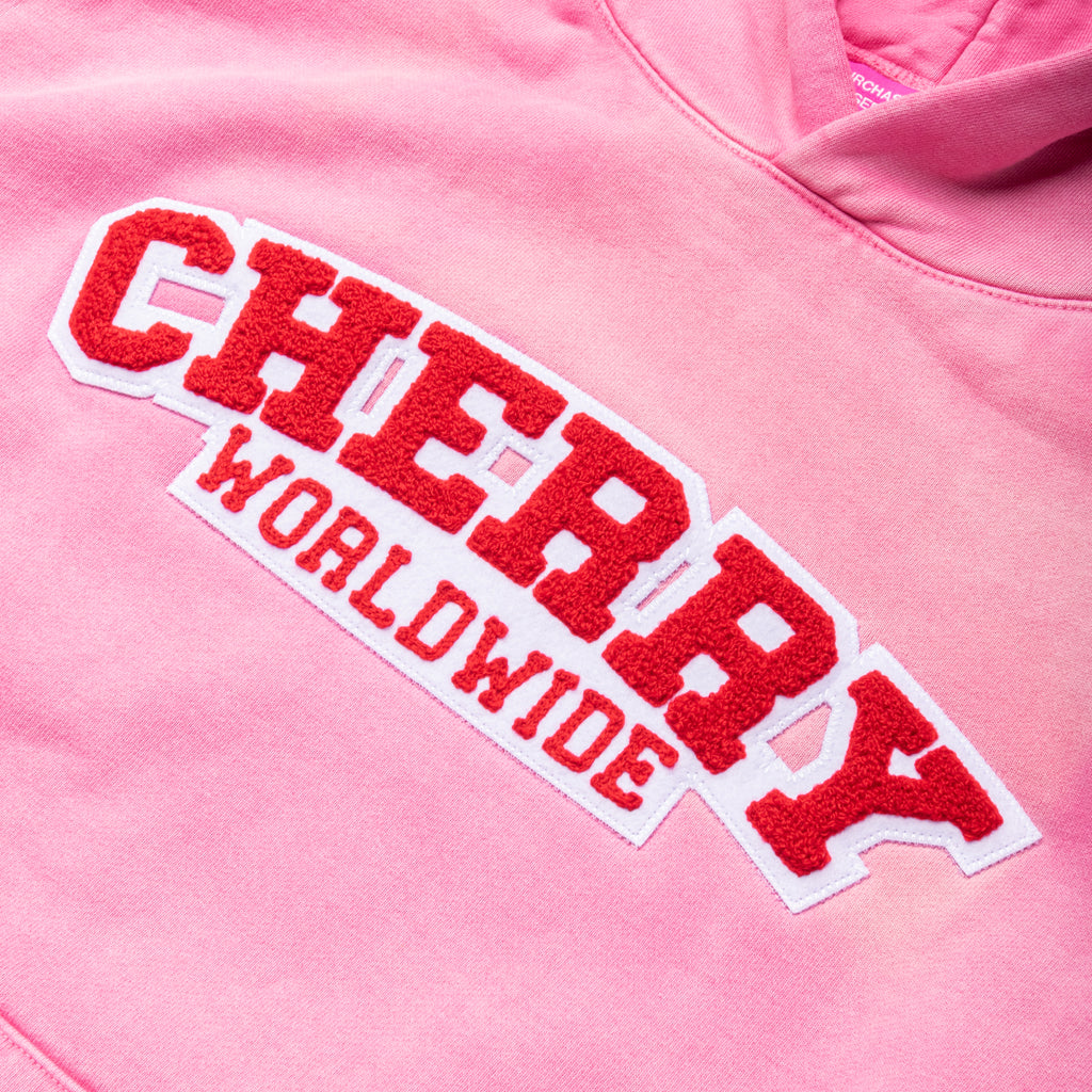 Pink Slurpee hoodie that says Cherry Worldwide