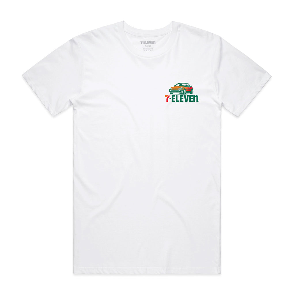 7-Eleven logo with car graphic on front left chest.