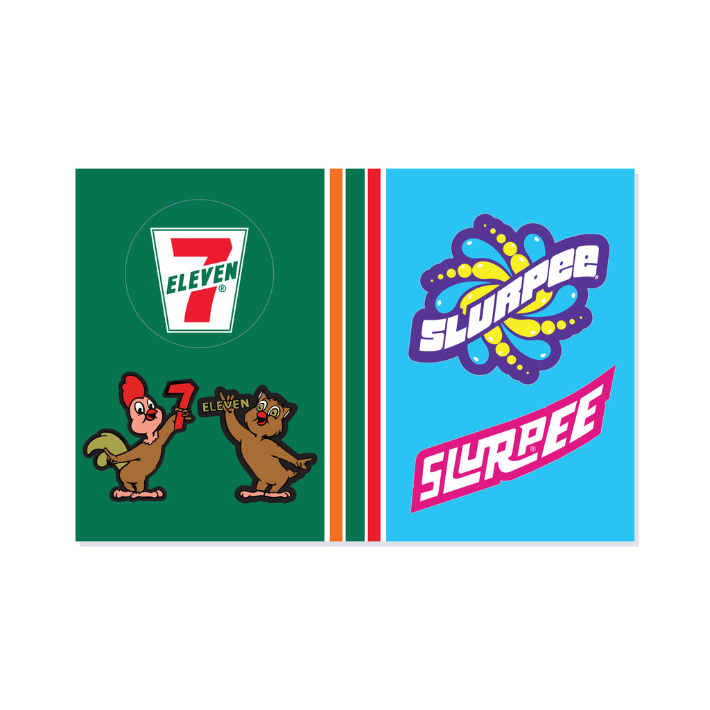 7-Eleven sticker sheet with 5 stickers.